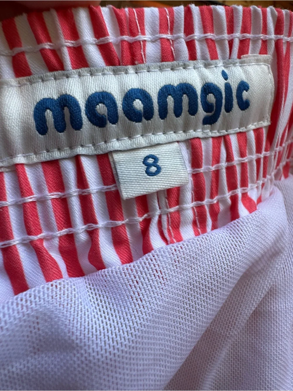 Maamgic Red and White Striped Swim Trunks Kids Size 8
